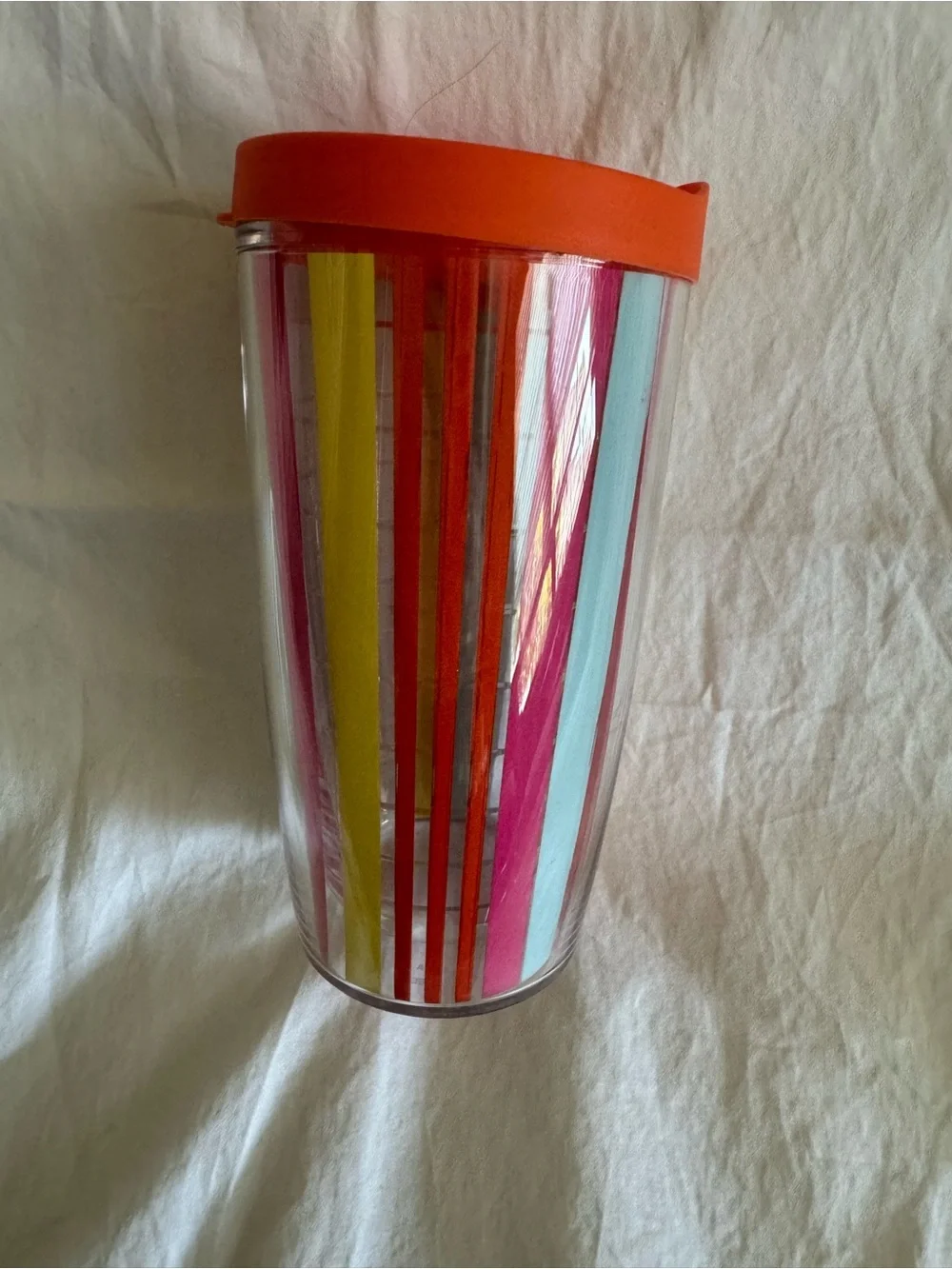 Tervis 16 oz Insulated Tumbler Striped Travel Cup Orange Lid Double Wall